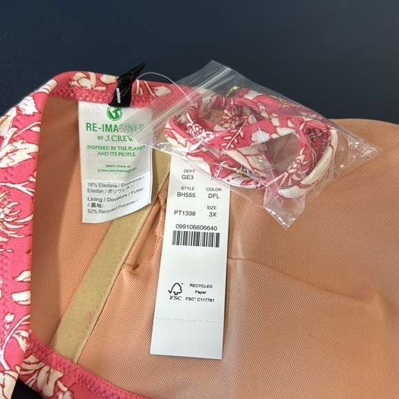 J. Crew O-Ring Bandeau Bikini Top Women's Plus 3X Pink Tossed Floral New BH555 - Picture 7 of 13